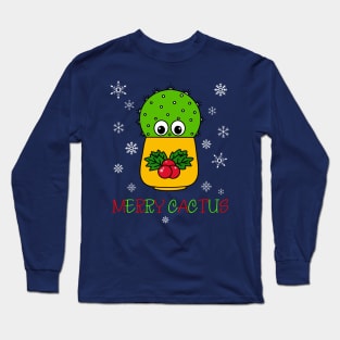 Merry Cactus - Cute Cactus In Christmas Holly Pot Long Sleeve T-Shirt